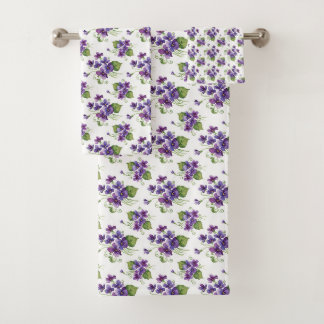 Aquarell-Veilchen-Blumenstrauß Badhandtuch Set