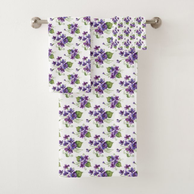 Aquarell-Veilchen-Blumenstrauß  Badhandtuch Set (Insitu)