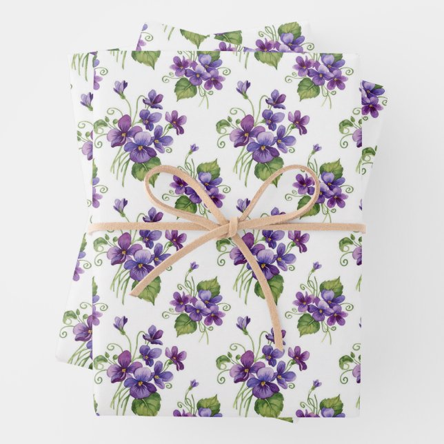 Aquarell-Veilchen-Blumenstrauß  Geschenkpapier Set (Beispiel)