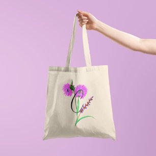 Aquarell-Veilchenblume mit Ihrem Anfangsbuchstaben Tragetasche