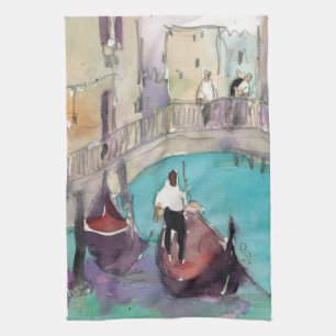 Aquarell-Venedig-Gondel-Fahrt der Bestimmungsort-  Küchentuch