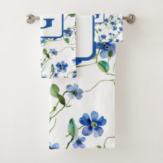 Aquarell vergessen Sie mich nicht Blume Monogramm Badhandtuch Set