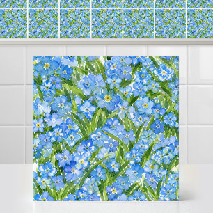 Aquarell-Vergissmeinnicht-Blau-Blumenmuster Fliese