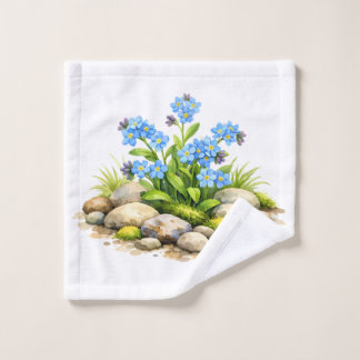 Aquarell-Vergissmeinnicht-Blumen an den Felsen Waschlappen