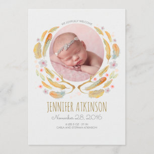 Aquarell versieht Geweih BlumenBoho Baby-Geburt Ankündigung