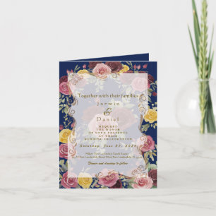 Aquarell Verstaubte Burgunderrote Gelbe Rosen/Blau Einladung