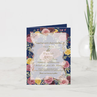Aquarell Verstaubte Burgunderrote Gelbe Rosen/Blau Einladung