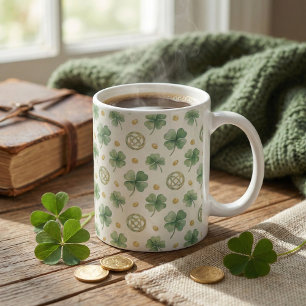 Aquarell-Vierblattklee & keltische Knoten Kaffeetasse