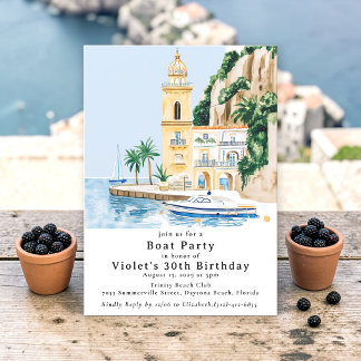 Aquarell Villa Boot Party Geburtstag Einladung