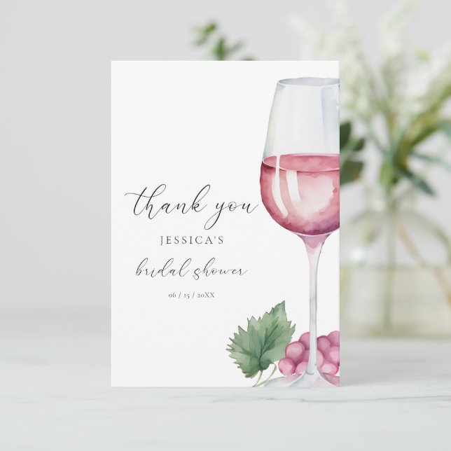 Aquarell Vino vor Vows Brautparty Dankeskarte (Stehend Vorderseite)