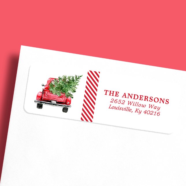 Aquarell Vintag Red Truck Weihnachtsadresse (Von Creator hochgeladen)