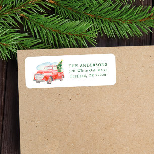 Aquarell Vintag Roter Lieferwagen LKW Weihnachten