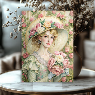 Aquarell Vintag Viktorianische Frau mit rosa Rosen Seidenpapier