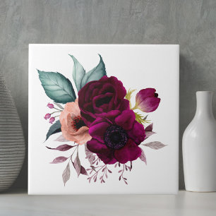 Aquarell Vintage Boho Lila Blumen Floral Fliese