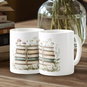 Aquarell-Vintage-Bücher und Wildblumen  Kaffeetasse