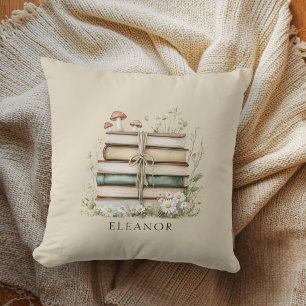 Aquarell-Vintage-Bücher und Wildblumen Kissen