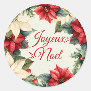 Aquarell Vintage Floral Rote Weihnachtsstern Weihn Runder Aufkleber