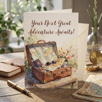 Aquarell Vintage-Koffer Reise Ruhestand