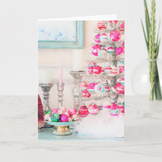 Aquarell Vintage Ornamente Weihnachtsbaum Karte