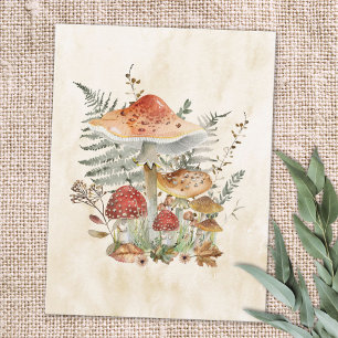 Aquarell-Vintage-Pilze und Farnblätter Postkarte
