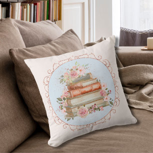 Aquarell-Vintage-Rosa-Rosen und Buch-Blumenmuster Kissen