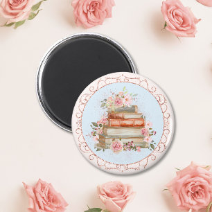 Aquarell Vintage Rosa Rosen und Bücher Floral Magnet