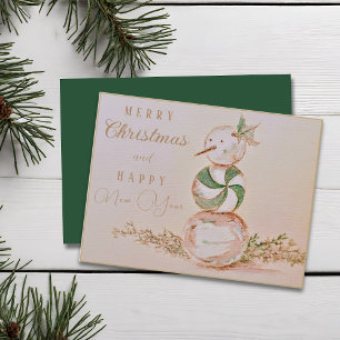 Aquarell Vintage Schneemann Weihnachten Neujahr Postkarte
