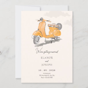 Aquarell-Vintage-Scooter-Kunst-Hochzeit Einladung