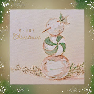 Aquarell Vintage Süßigkeiten Schneemann Frohe Weih Feiertagskarte