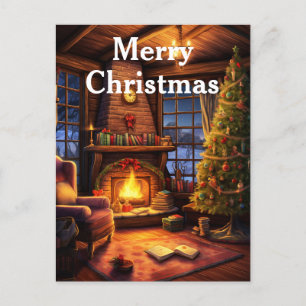 Aquarell-Vintage-Weihnachtsinnenraumszenario Feiertagspostkarte