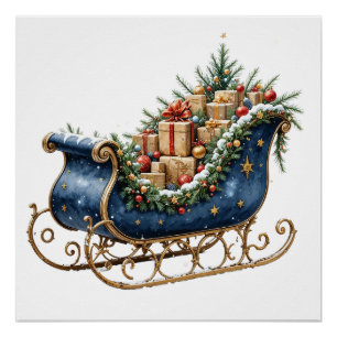 Aquarell Vintage Weihnachtsschlitten Poster
