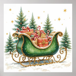 Aquarell-Vintage-Weihnachtsschlitten Poster