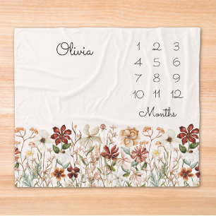 Aquarell Vintage Wildblumen Baby-Meilenstein Fleecedecke
