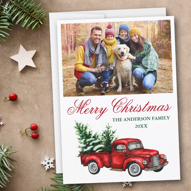 Aquarell Vintager Truck Foto Weihnachten (Customize to change text size, text color or style.)