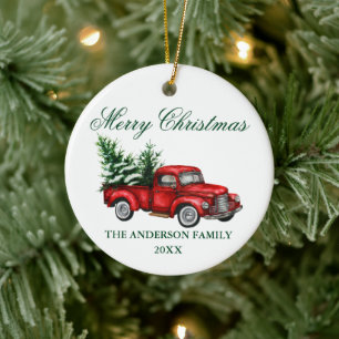 Aquarell Vintager Trucksbaum Weihnachtsbaum Keramik Ornament