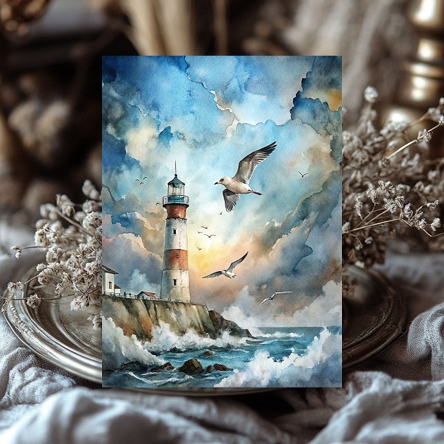 Aquarell Vintages Meereslichthaus Glarus Möwen Seidenpapier (Watercolor vintage sea light house Glarus gulls Tissue Paper)