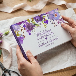 Aquarell Violett Lila Blumig Romantische Hochzeit Gästebuch