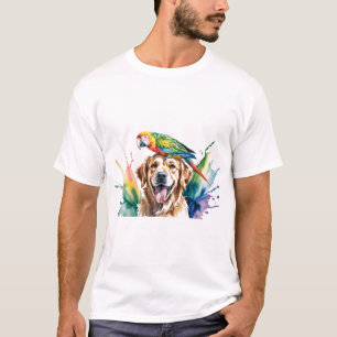 Aquarell von Ara und Golden Retriever T-Shirt