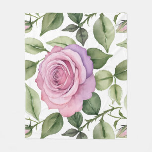 Aquarell von rosa und lavendelfarbenen Rosen Fleecedecke
