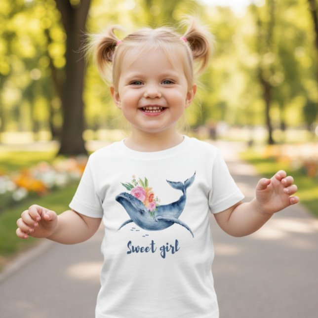 Aquarell-Wal mit Blumenmuster Süßes Mädchen Toddle Baby T-shirt (Von Creator hochgeladen)