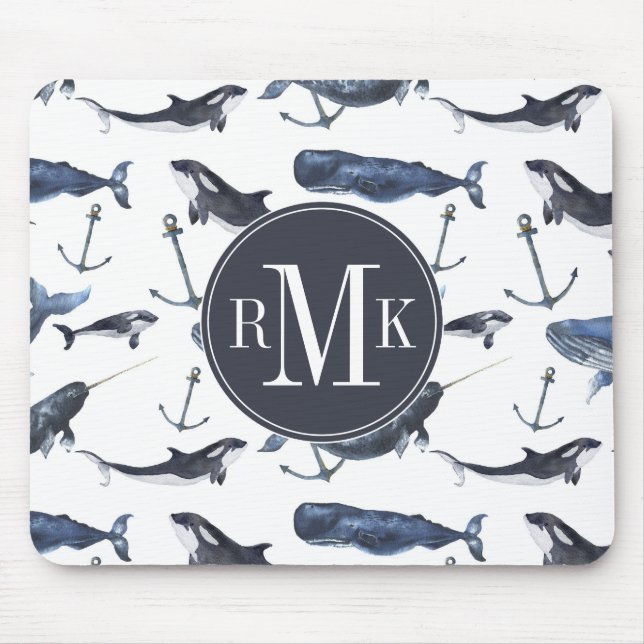Aquarell-Wal-u. Anker-Muster Mousepad (Vorne)