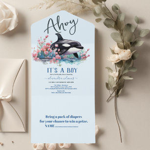 Aquarell-Wal Unter dem Meer Baby-Party All In One Einladung