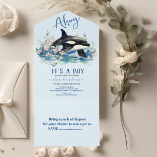 Aquarell-Wal unter dem Meer Baby-Party All In One Einladung