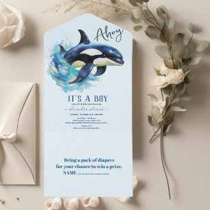 Aquarell-Wal Unter dem Meer Baby Shower All In One Einladung