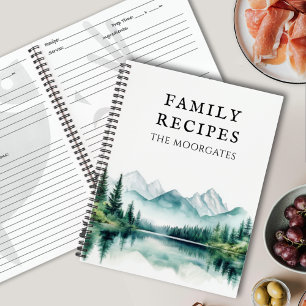 Aquarell-Wald-Berg-Familienrezepte-Kochbuch Notizbuch