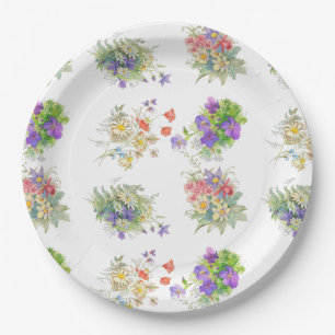 Aquarell-Wald-Blumen-Muster Pappteller