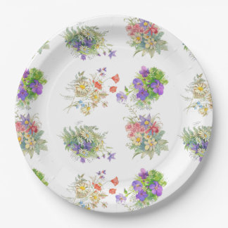 Aquarell-Wald-Blumen-Muster Pappteller