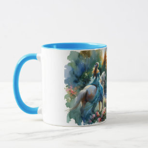 Aquarell-Wald-Fluss-Reiterin-Traumlandschaft Tasse