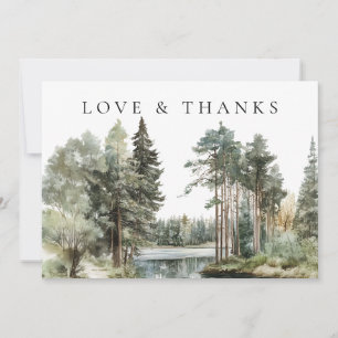Aquarell-Wald-Forstsee-Hochzeitsfoto Dankeskarte