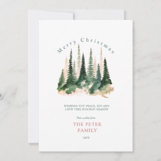 Aquarell-Wald Frohe Weihnachten Grußkarte